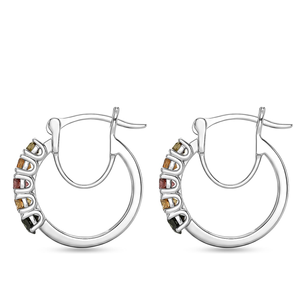 D'Joy - Multi-Tourmaline Earring with Clasp in Platinum Overlay Sterling Silver 1.15 Ct.