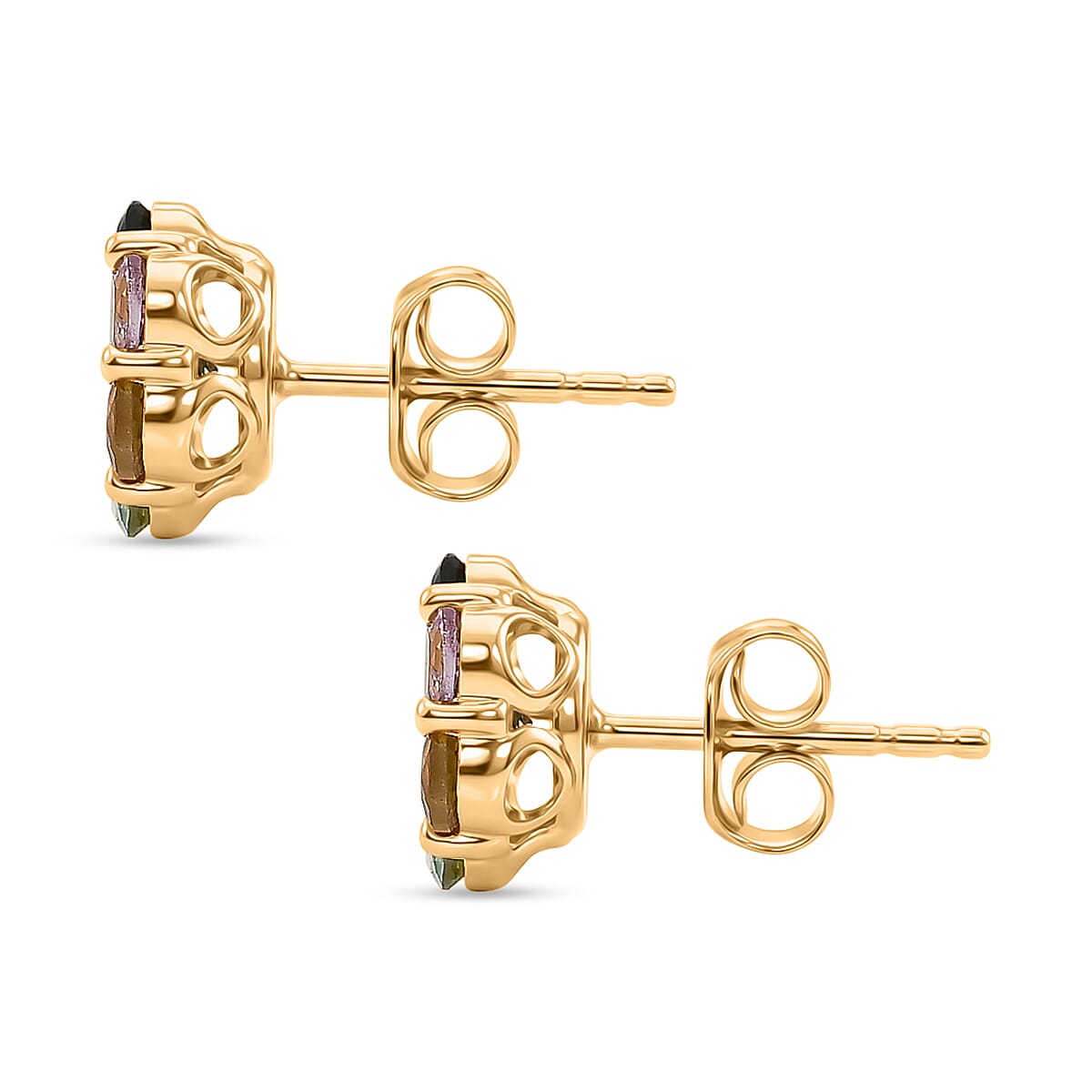 D'Joy - Multi-Tourmaline Earring with Push Post in Yellow Gold Plated Sterling Silver 1.75 Ct.