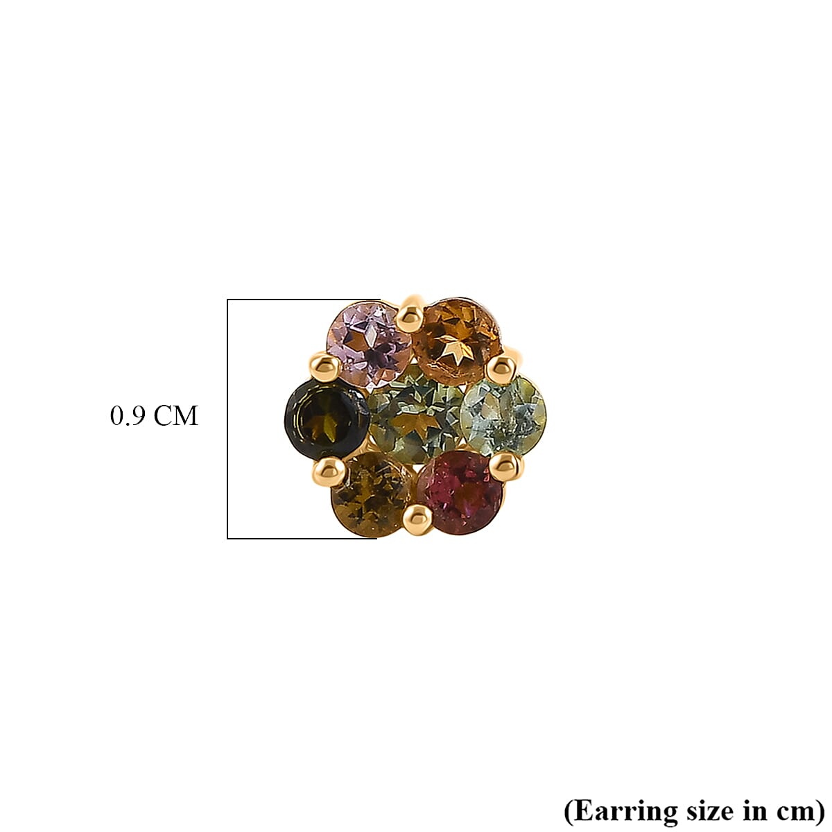 D'Joy - Multi-Tourmaline Earring with Push Post in Yellow Gold Plated Sterling Silver 1.75 Ct.