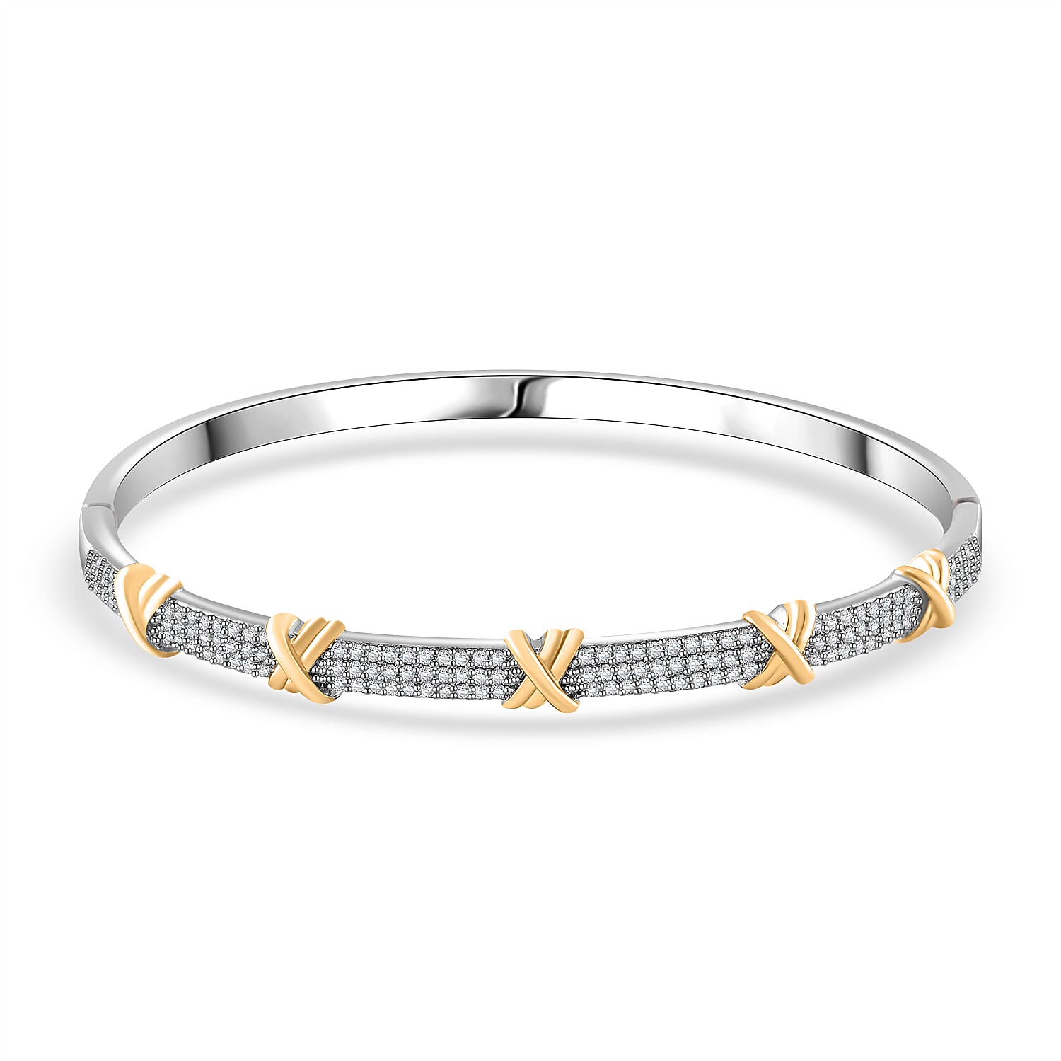White Cubic Zirconia Criss Cross Bangle (Size - 7.5) 10.00 Ct.
