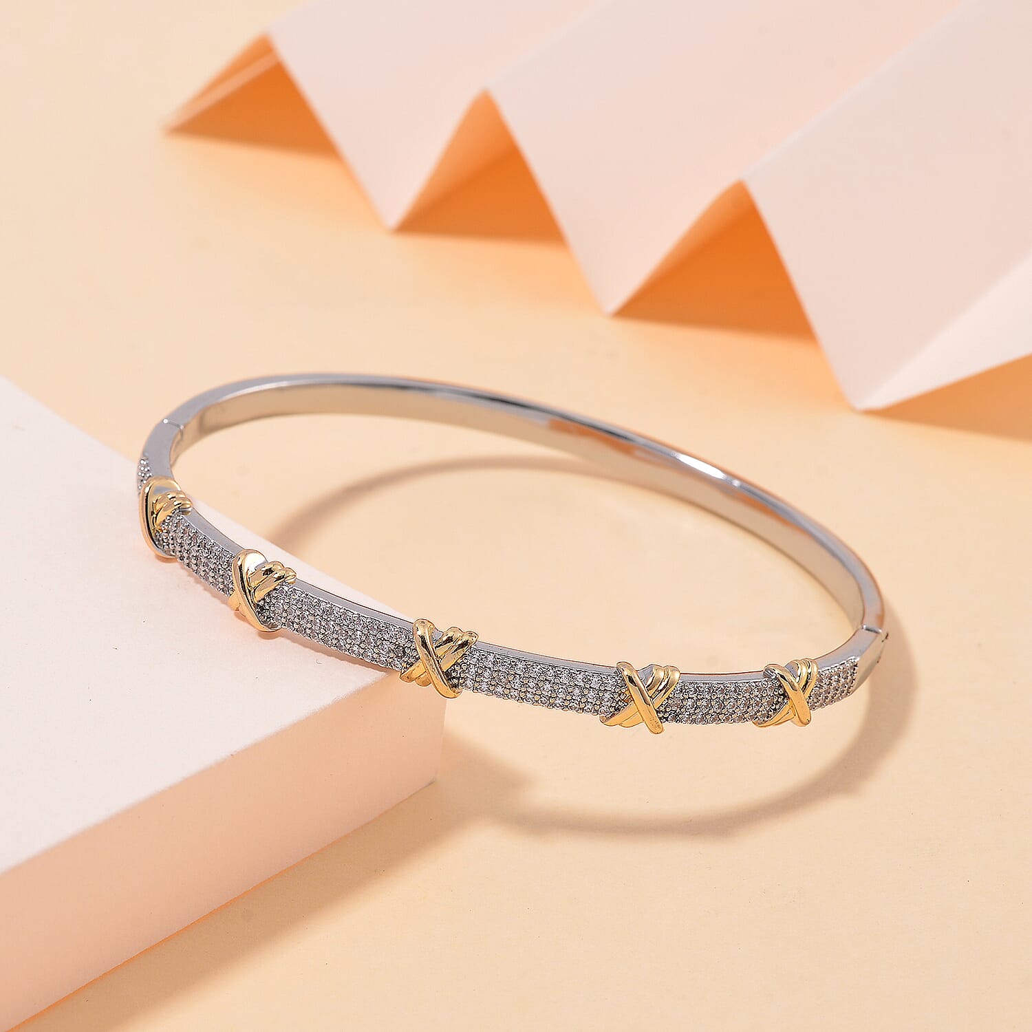 White Cubic Zirconia Criss Cross Bangle (Size - 7.5) 10.00 Ct.