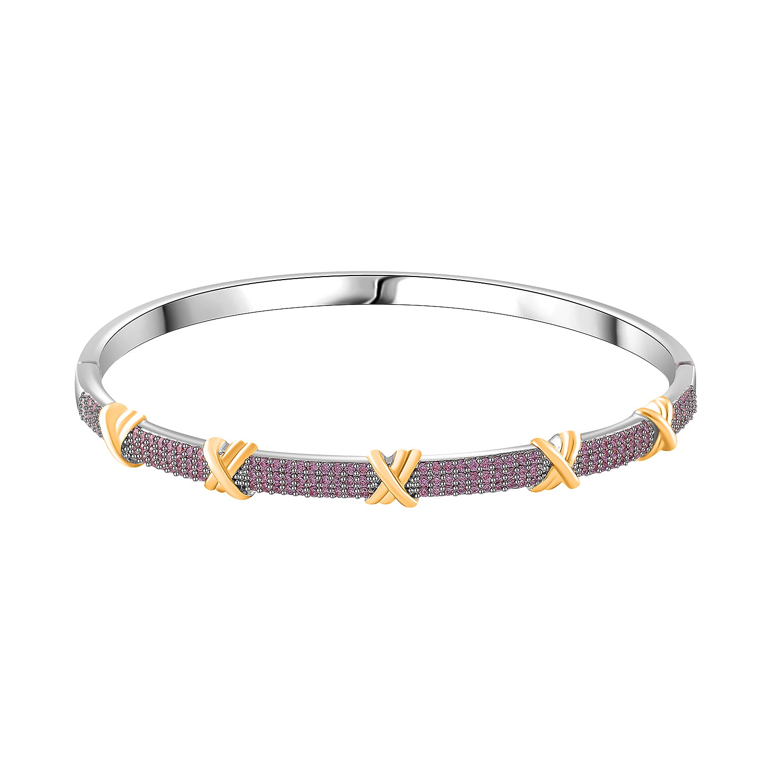 Pink Cubic Zirconia Criss Cross Bangle (Size - 7.5) 10.00 Ct.