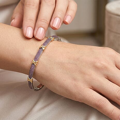 Pink Cubic Zirconia Criss Cross Bangle (Size - 7.5) 10.00 Ct.