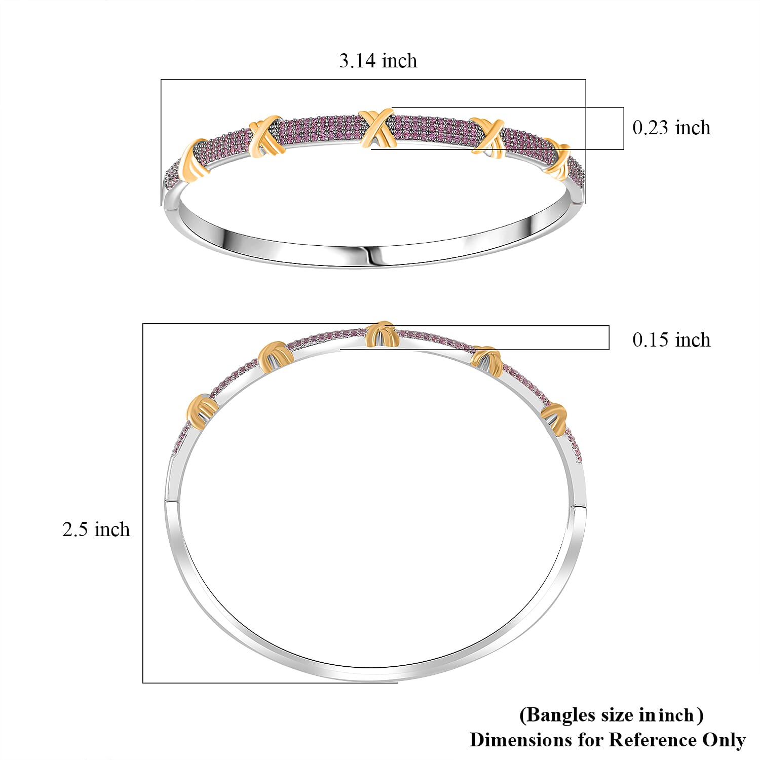 Pink Cubic Zirconia Criss Cross Bangle (Size - 7.5) 10.00 Ct.