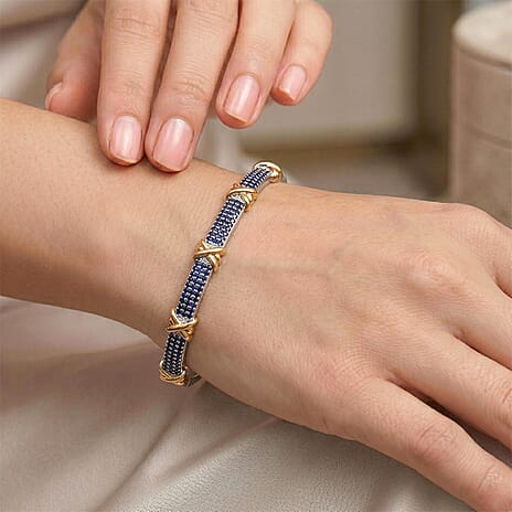 Blue Cubic Zirconia Criss Cross Bangle (Size - 7.5) 10.00 Ct.