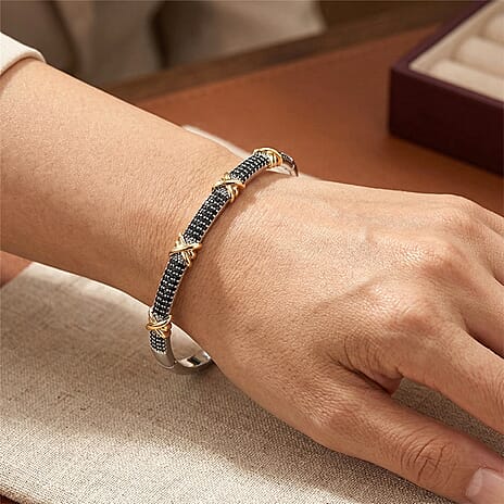 Black Cubic Zirconia Criss Cross Bangle (Size - 7.5) 10.00 Ct.