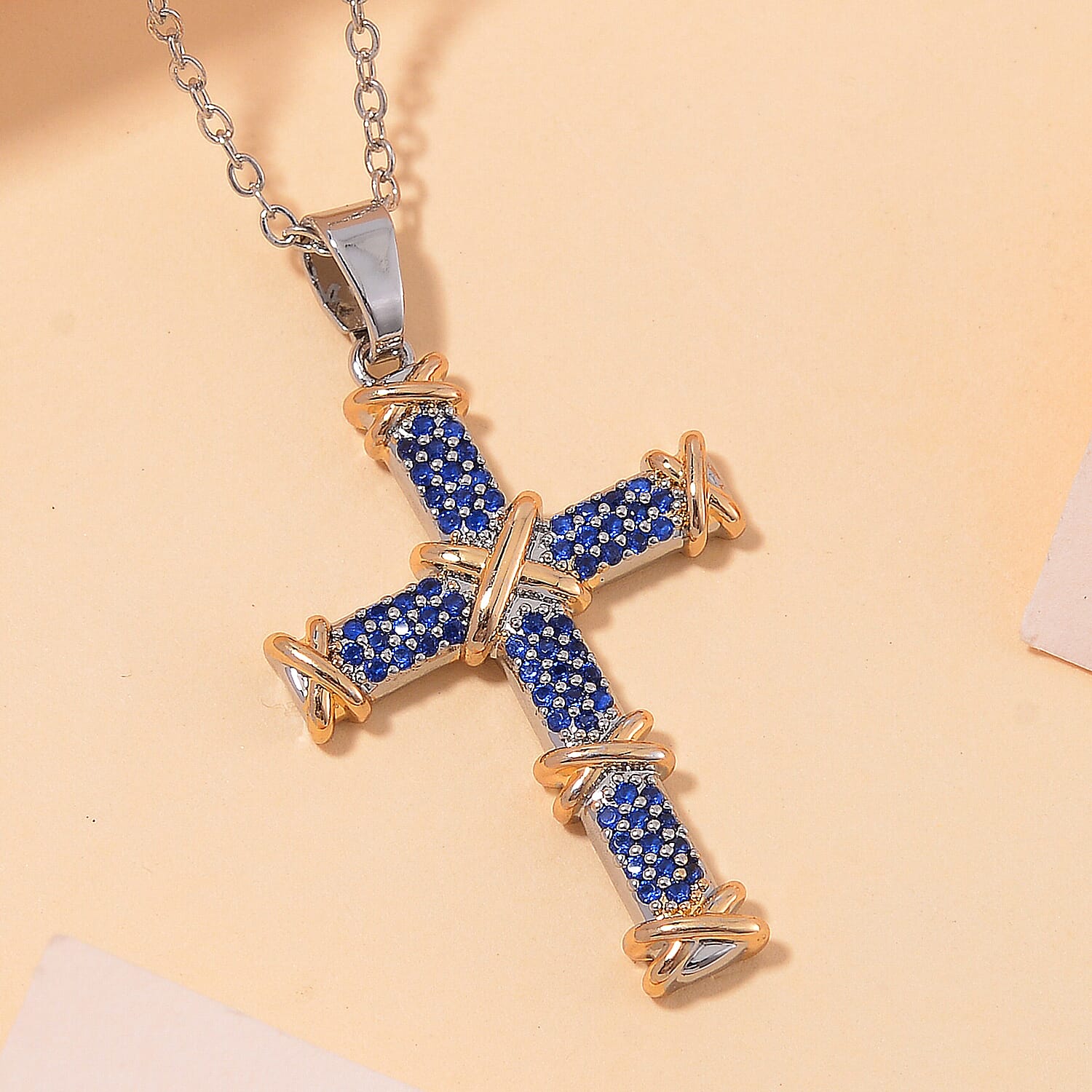 Blue Cubic Zirconia Necklace (Size - 20) Pure White Brass  3.500  Ct.