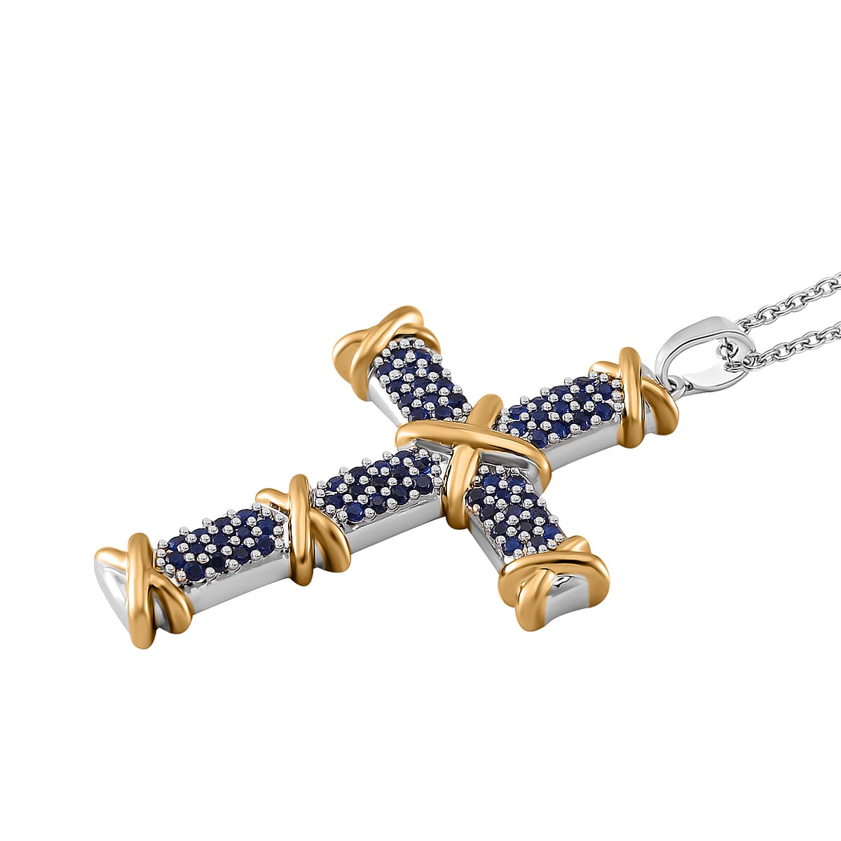 Blue Cubic Zirconia Necklace (Size - 20) Pure White Brass  3.500  Ct.