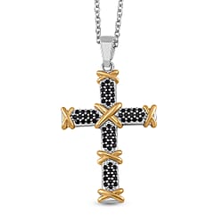 Black Cubic Zirconia Criss Cross Pendant with Chain (Size - 20-2 Inch Ext) 3.50 Ct.