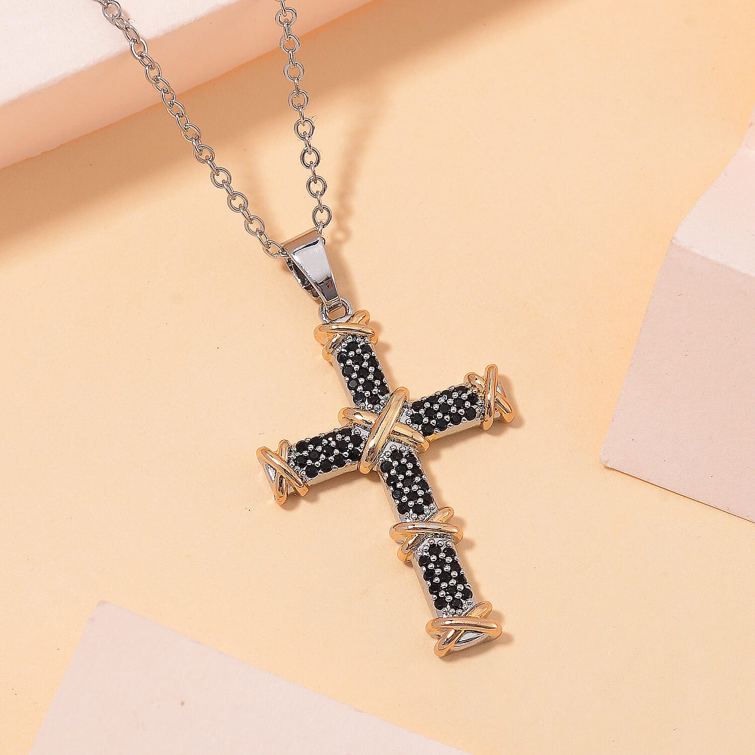 Black Cubic Zirconia Necklace (Size - 20) Pure White Brass  3.500  Ct.