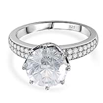 D'Joy GRA Certified Moissanite (VVS-D) Solitaire Ring in Rhodium Overlay Sterling Silver 3.00 Ct.