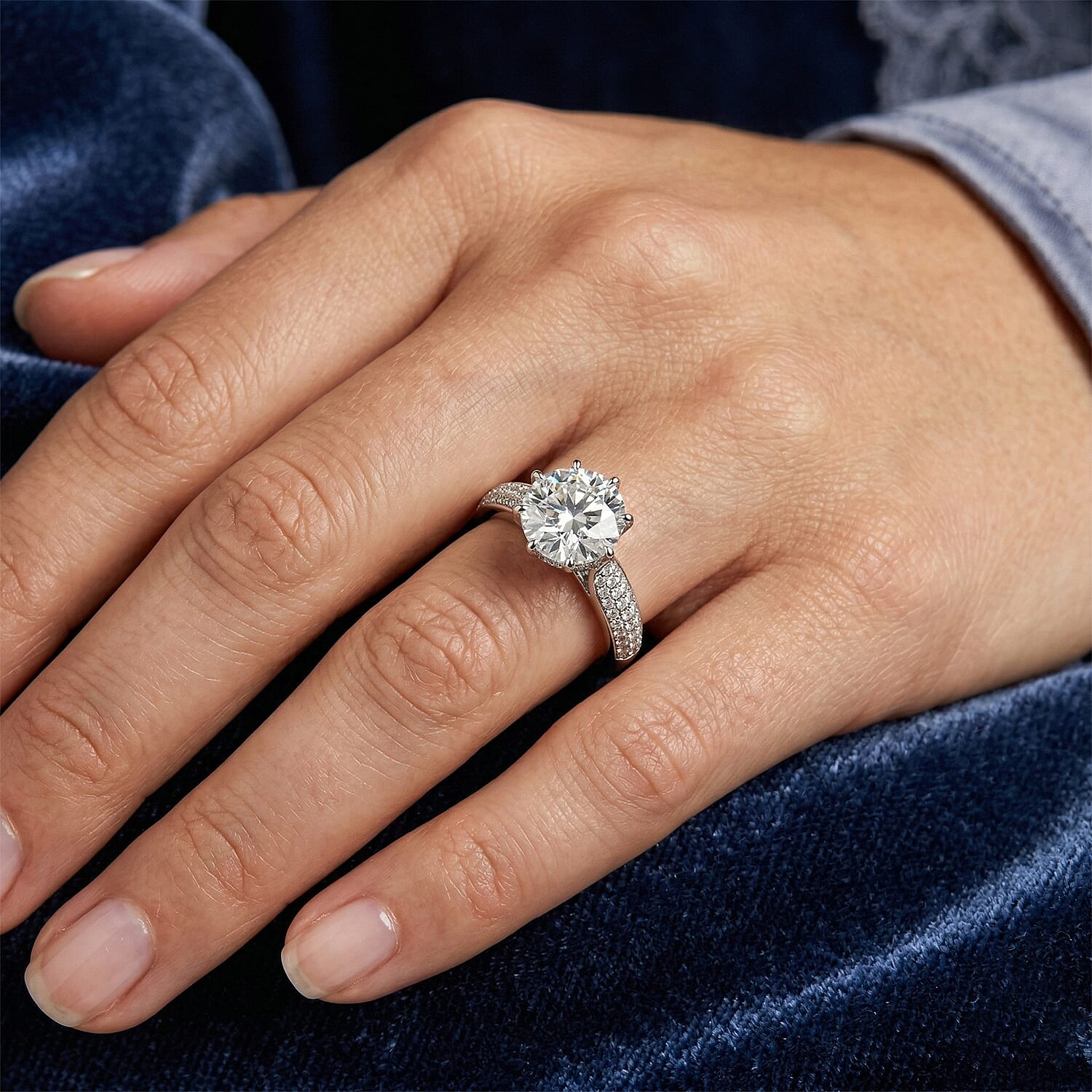 D'Joy GRA Certified Moissanite (VVS-D) Solitaire Ring in Rhodium Overlay Sterling Silver 3.00 Ct.