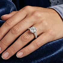 D'Joy GRA Certified Moissanite (VVS-D) Solitaire Ring in Rhodium Overlay Sterling Silver 3.00 Ct.