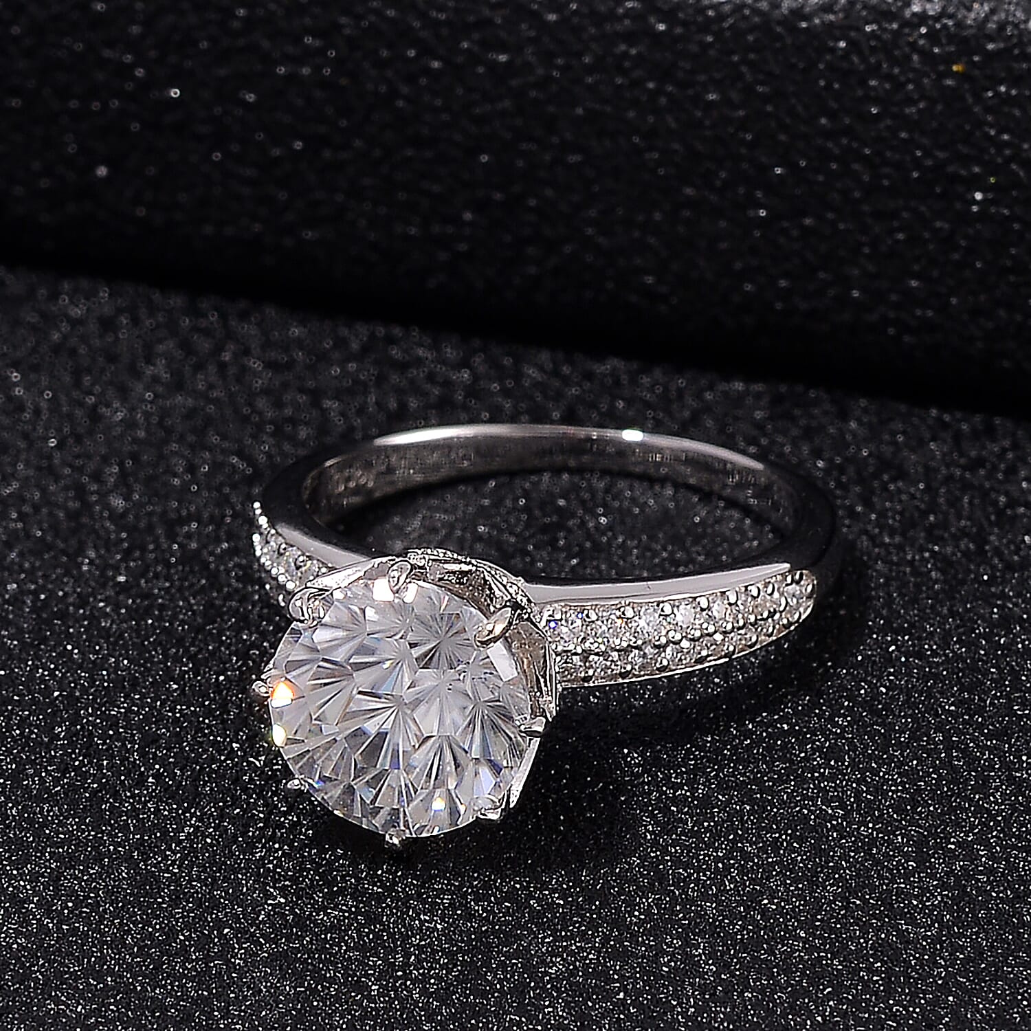 D'Joy GRA Certified Moissanite (VVS-D) Solitaire Ring in Rhodium Overlay Sterling Silver 3.00 Ct.