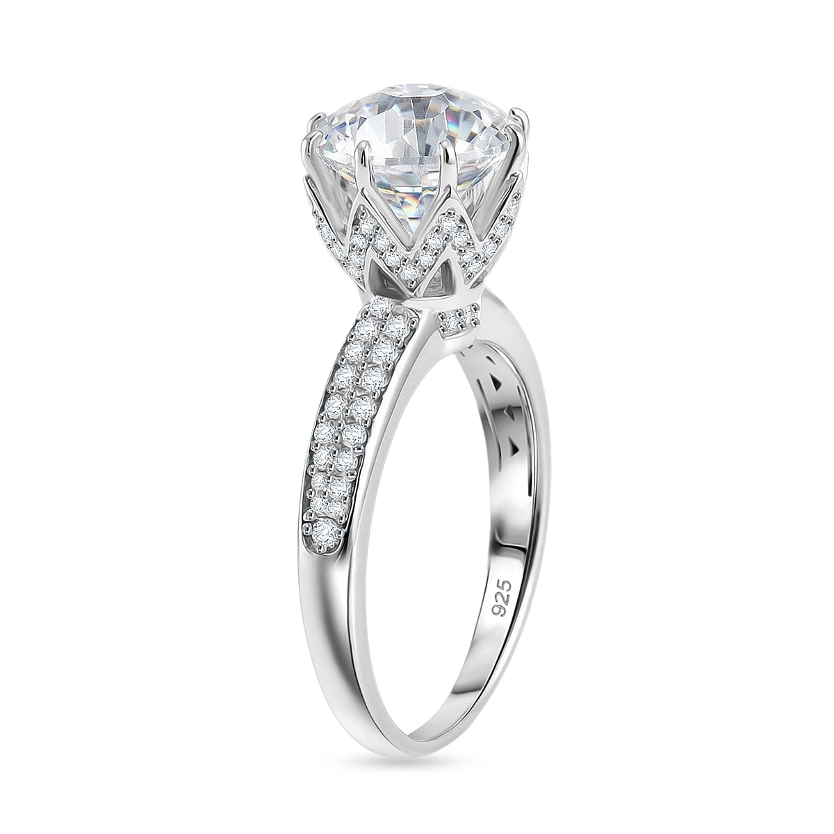 D'Joy GRA Certified Moissanite (VVS-D) Solitaire Ring in Rhodium Overlay Sterling Silver 3.00 Ct.