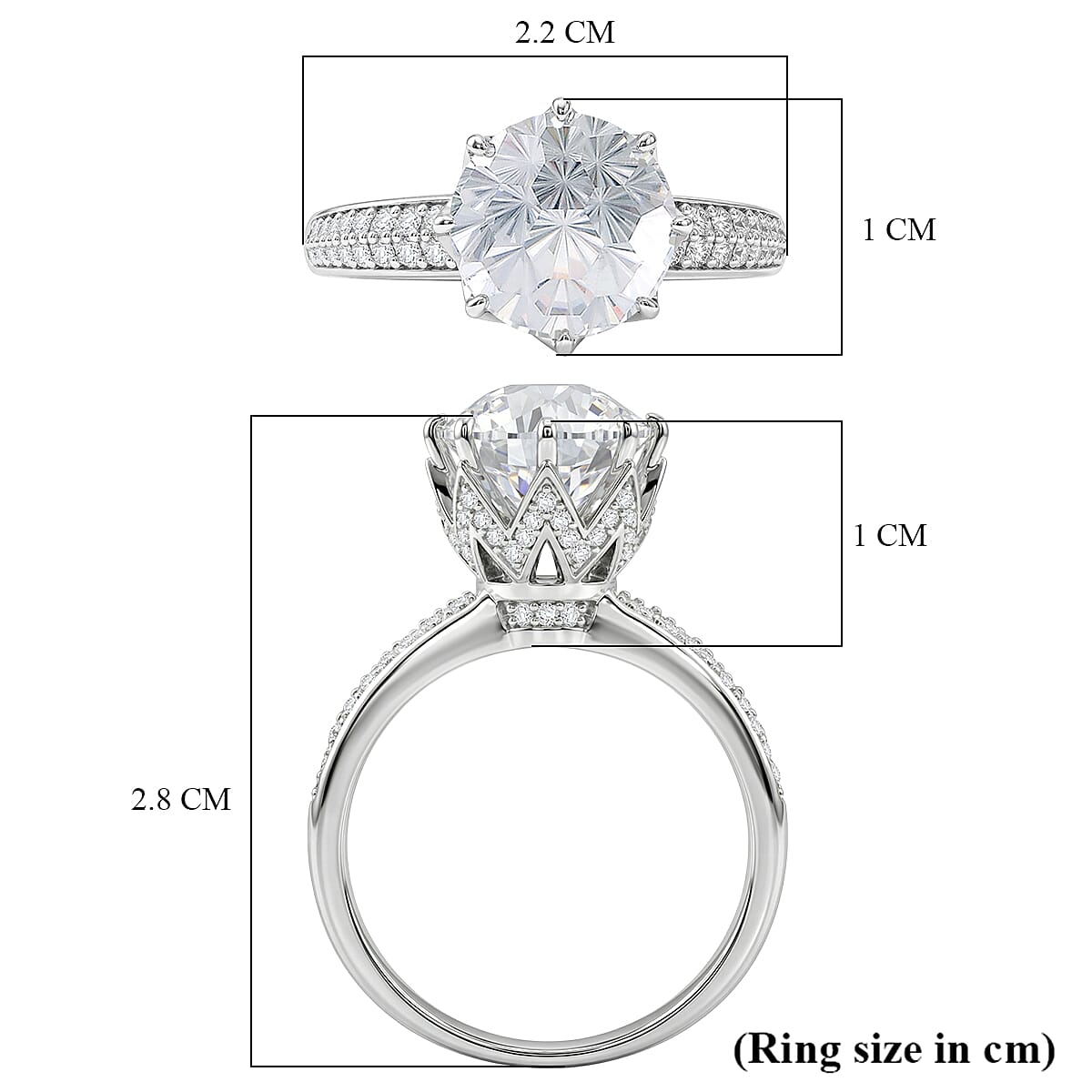 D'Joy GRA Certified Moissanite (VVS-D) Solitaire Ring in Rhodium Overlay Sterling Silver 3.00 Ct.