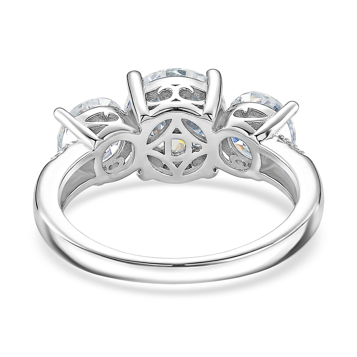 D'Joy - GRA Certified Moissanite Trilogy Ring in Rhodium Overlay Sterling Silver 3.52 Ct.