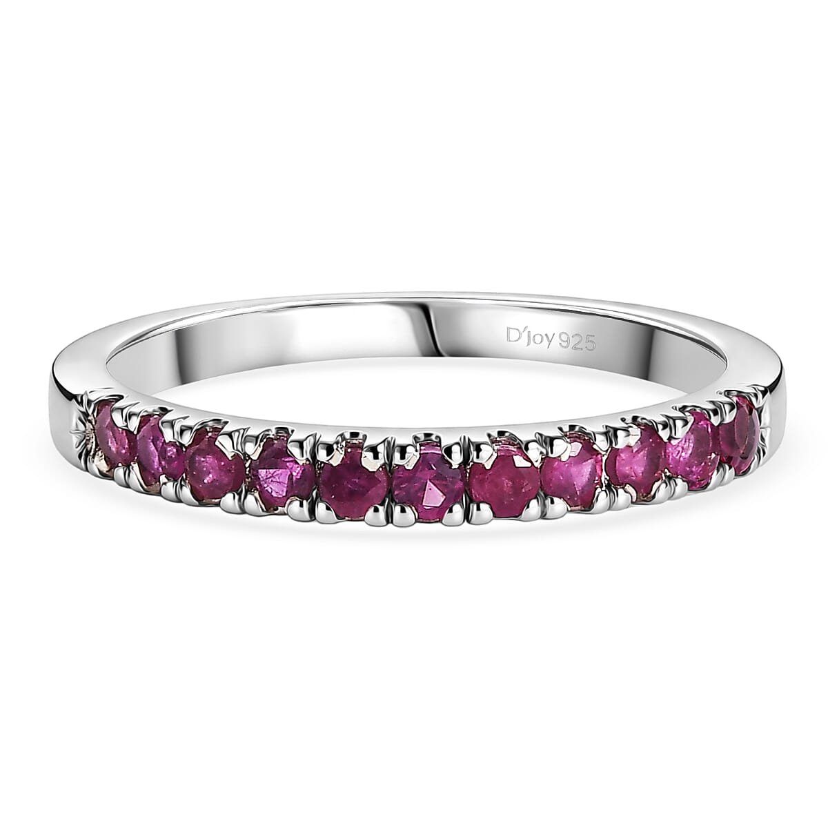 D'Joy African Ruby Half Eternity Band Ring in Rhodium Overlay Sterling Silver 0.62 Ct.