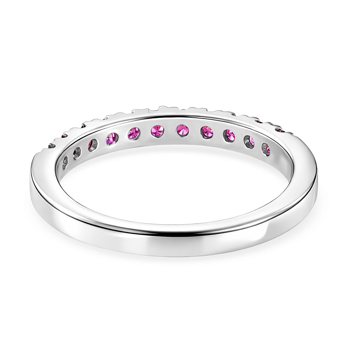 D'Joy African Ruby Half Eternity Band Ring in Rhodium Overlay Sterling Silver 0.62 Ct.