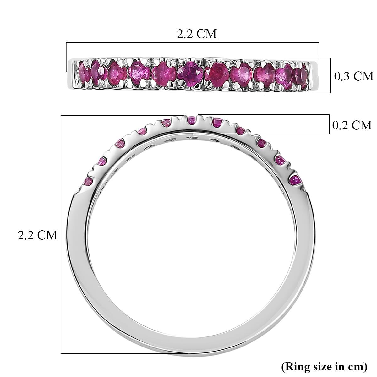 D'Joy African Ruby Half Eternity Band Ring in Rhodium Overlay Sterling Silver 0.62 Ct.