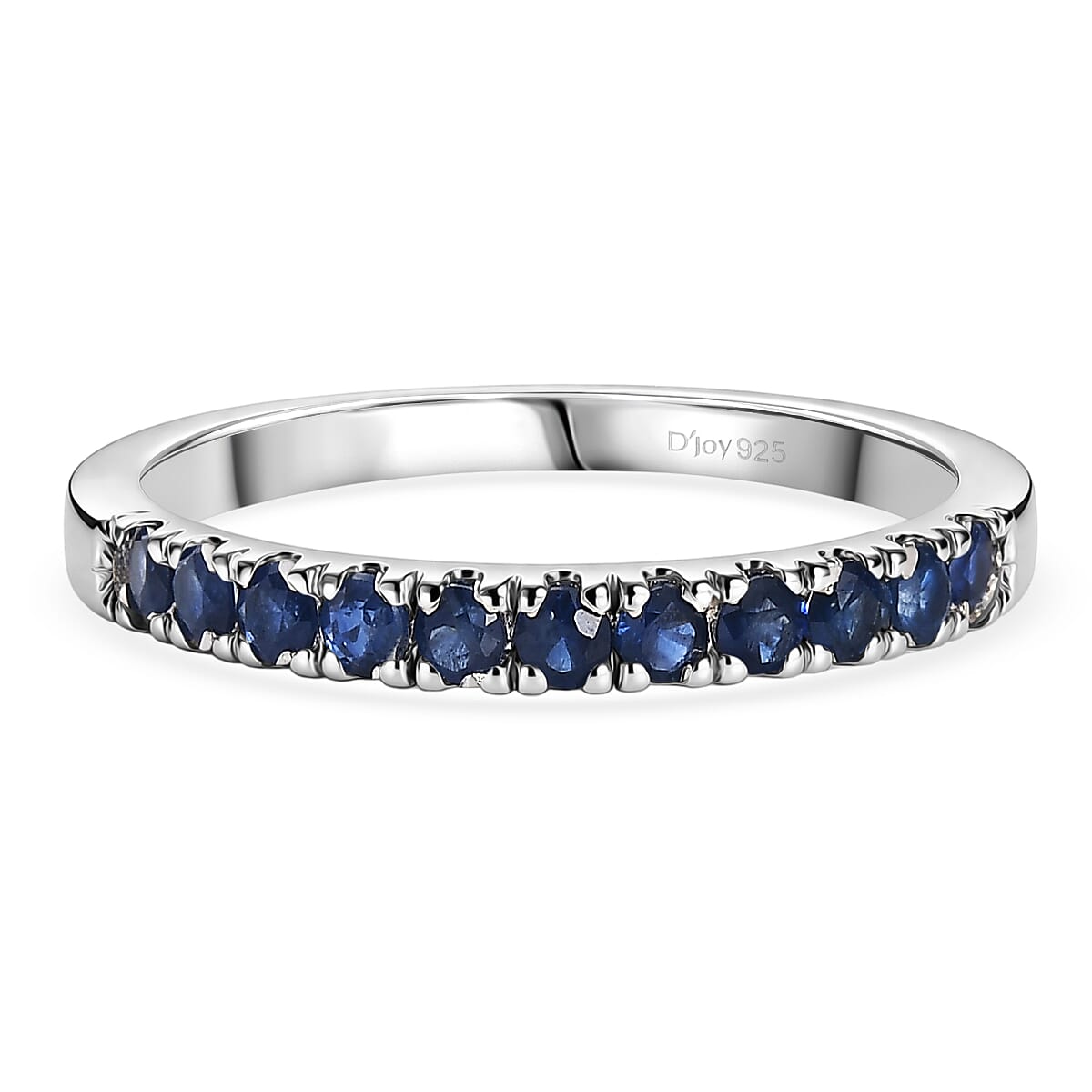 D'Joy Blue Sapphire Half Eternity Band Ring in Rhodium Overlay Sterling Silver
