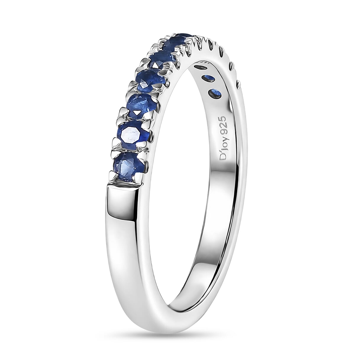 D'Joy Blue Sapphire Half Eternity Band Ring in Rhodium Overlay Sterling Silver