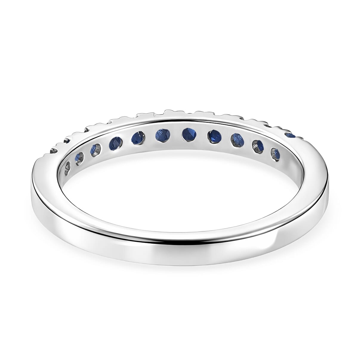 D'Joy Blue Sapphire Half Eternity Band Ring in Rhodium Overlay Sterling Silver