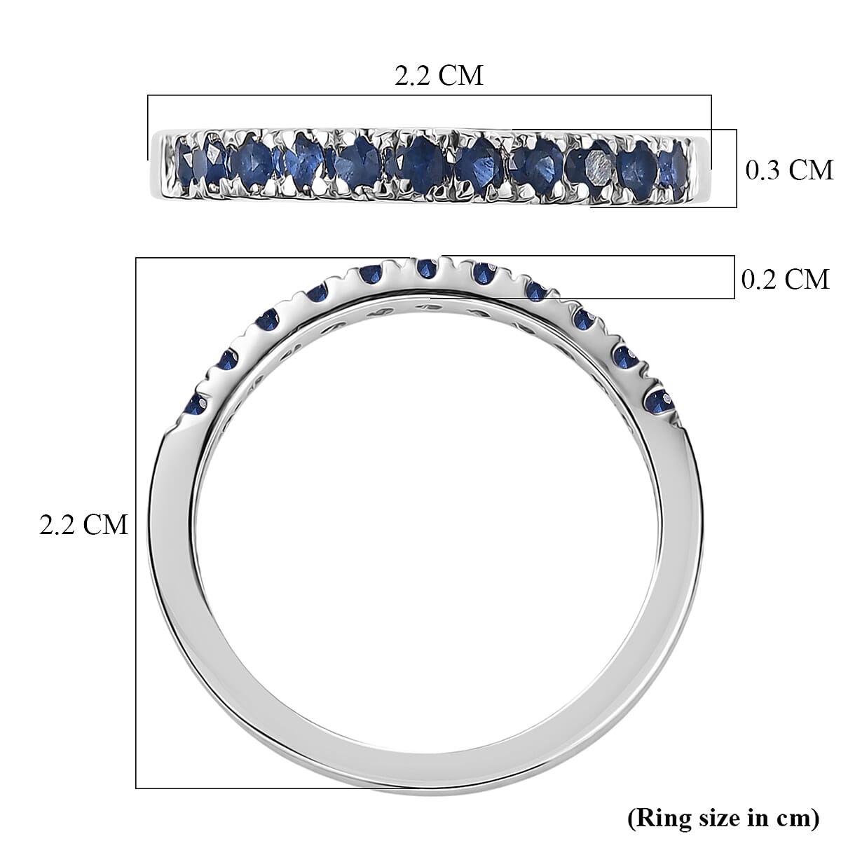 D'Joy Blue Sapphire Half Eternity Band Ring in Rhodium Overlay Sterling Silver