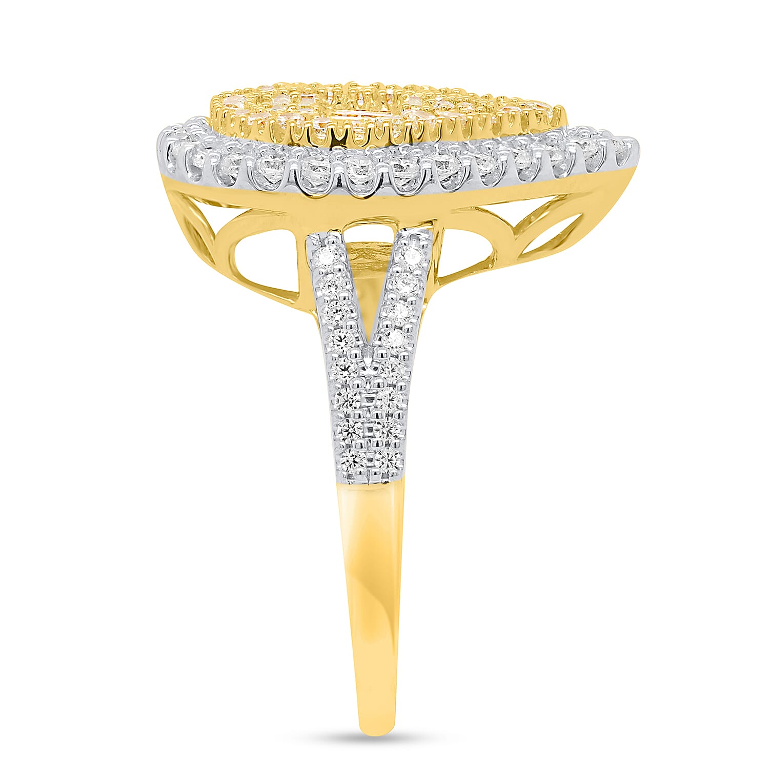 NY Closeout Deal - 14K Yellow Gold Earth Mined Arygle Yellow Diamond and  White Diamond Pear Ring 1.00 Ct, Gold Wt. 3.50 Gms