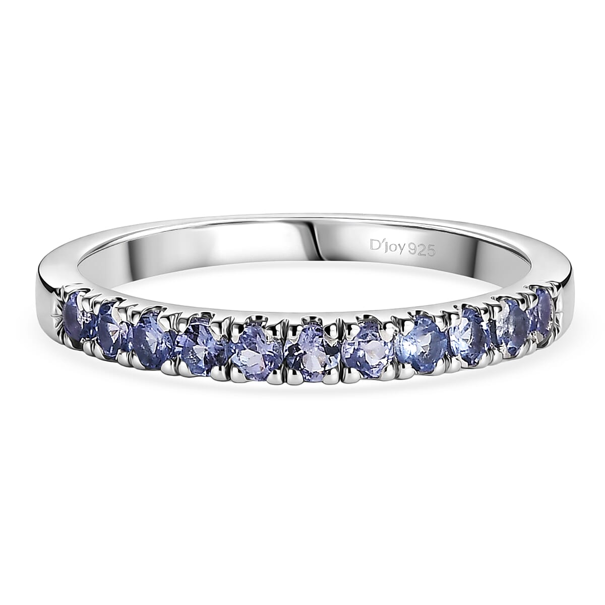 D'Joy Tanzanite Half Eternity Band Ring in Rhodium Overlay Sterling Silver