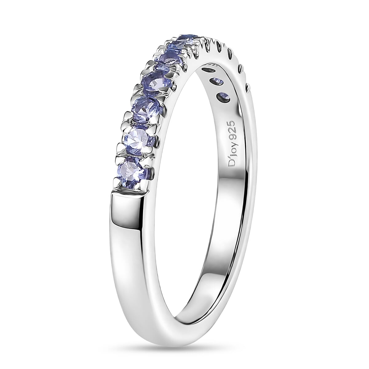 D'Joy Tanzanite Half Eternity Band Ring in Rhodium Overlay Sterling Silver