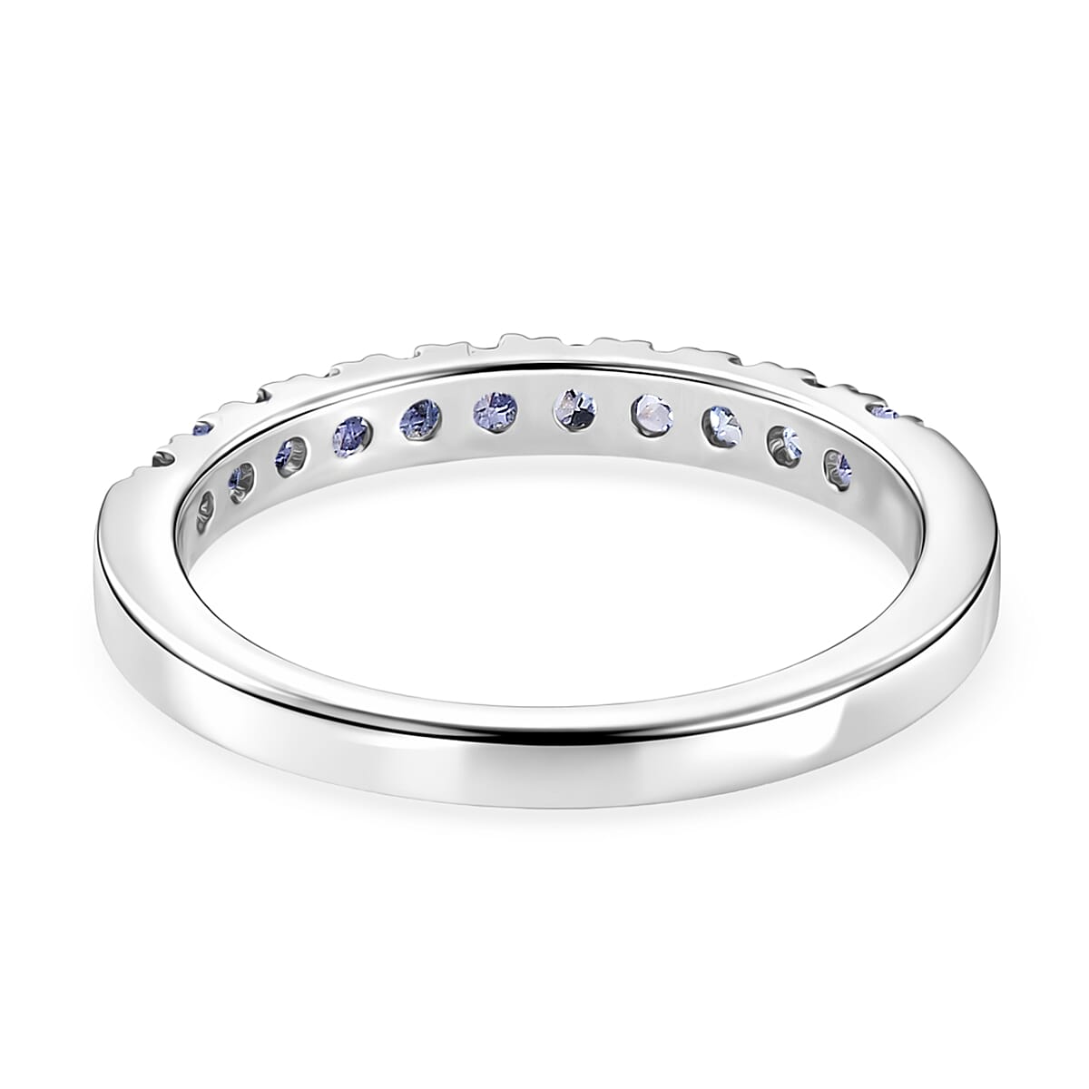 D'Joy Tanzanite Half Eternity Band Ring in Rhodium Overlay Sterling Silver
