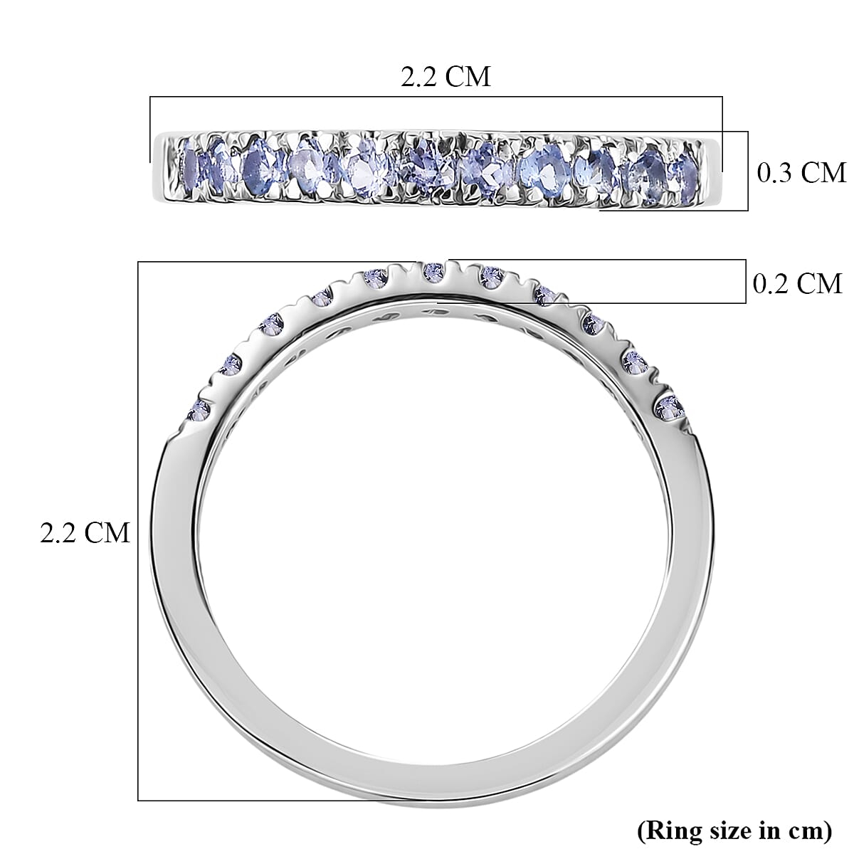D'Joy Tanzanite Half Eternity Band Ring in Rhodium Overlay Sterling Silver