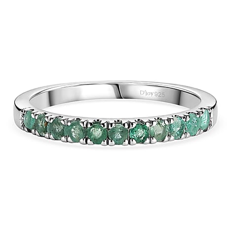 D'Joy Zambian Emerald Half Eternity Band Ring in Rhodium Overlay Sterling Silver