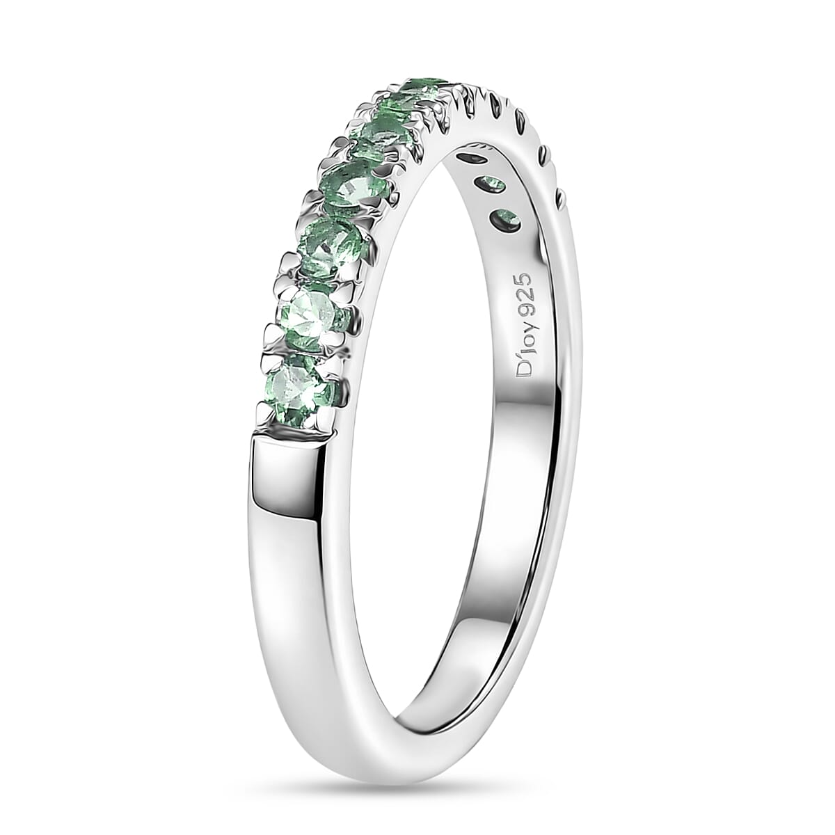 D'Joy Zambian Emerald Half Eternity Band Ring in Rhodium Overlay Sterling Silver
