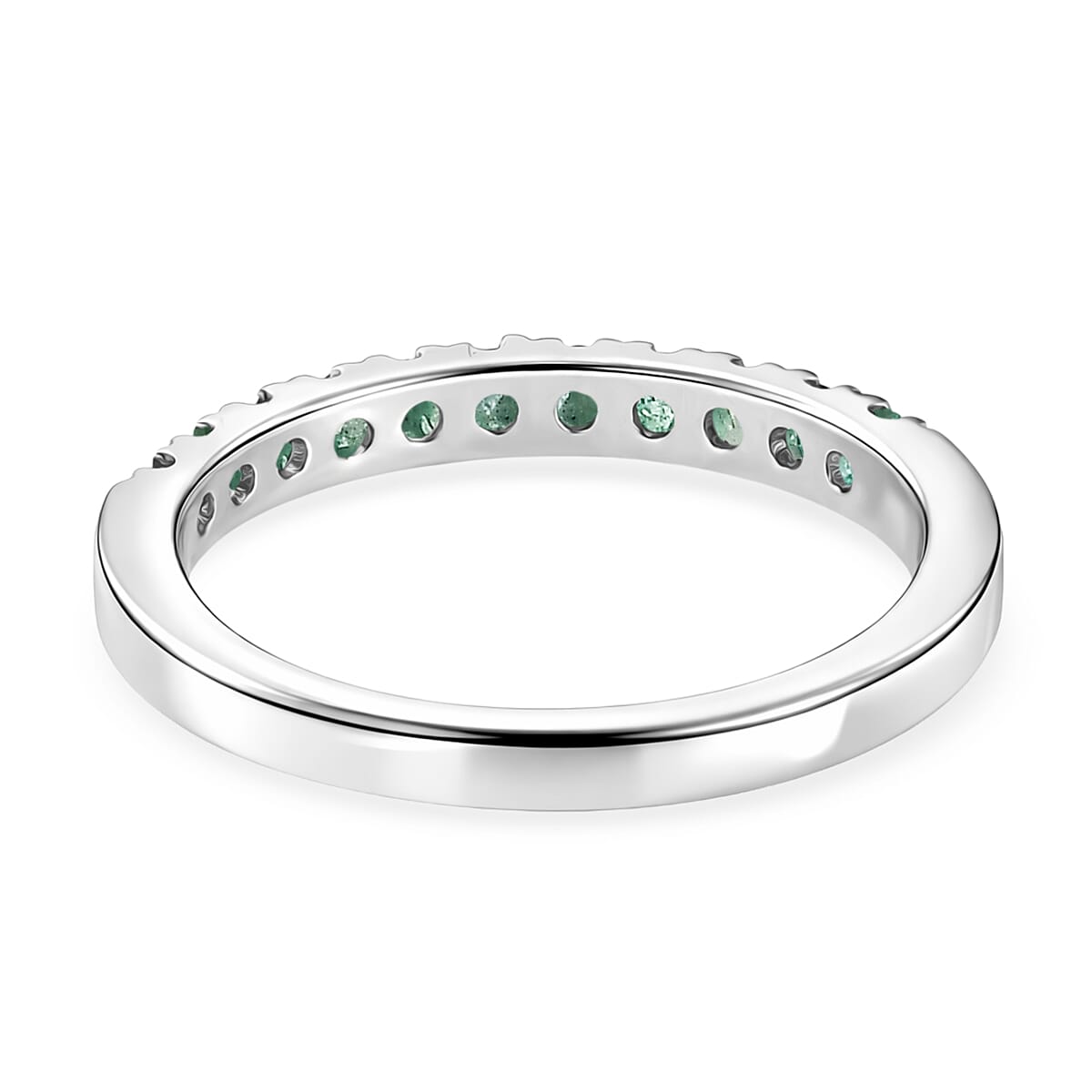 D'Joy Zambian Emerald Half Eternity Band Ring in Rhodium Overlay Sterling Silver