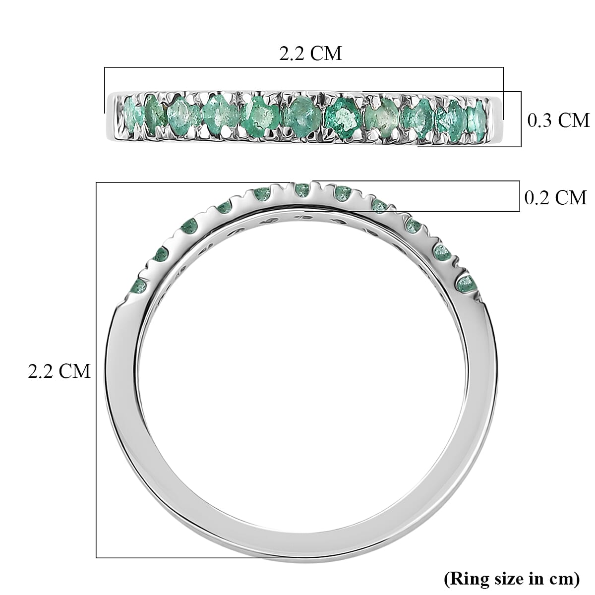 D'Joy Zambian Emerald Half Eternity Band Ring in Rhodium Overlay Sterling Silver