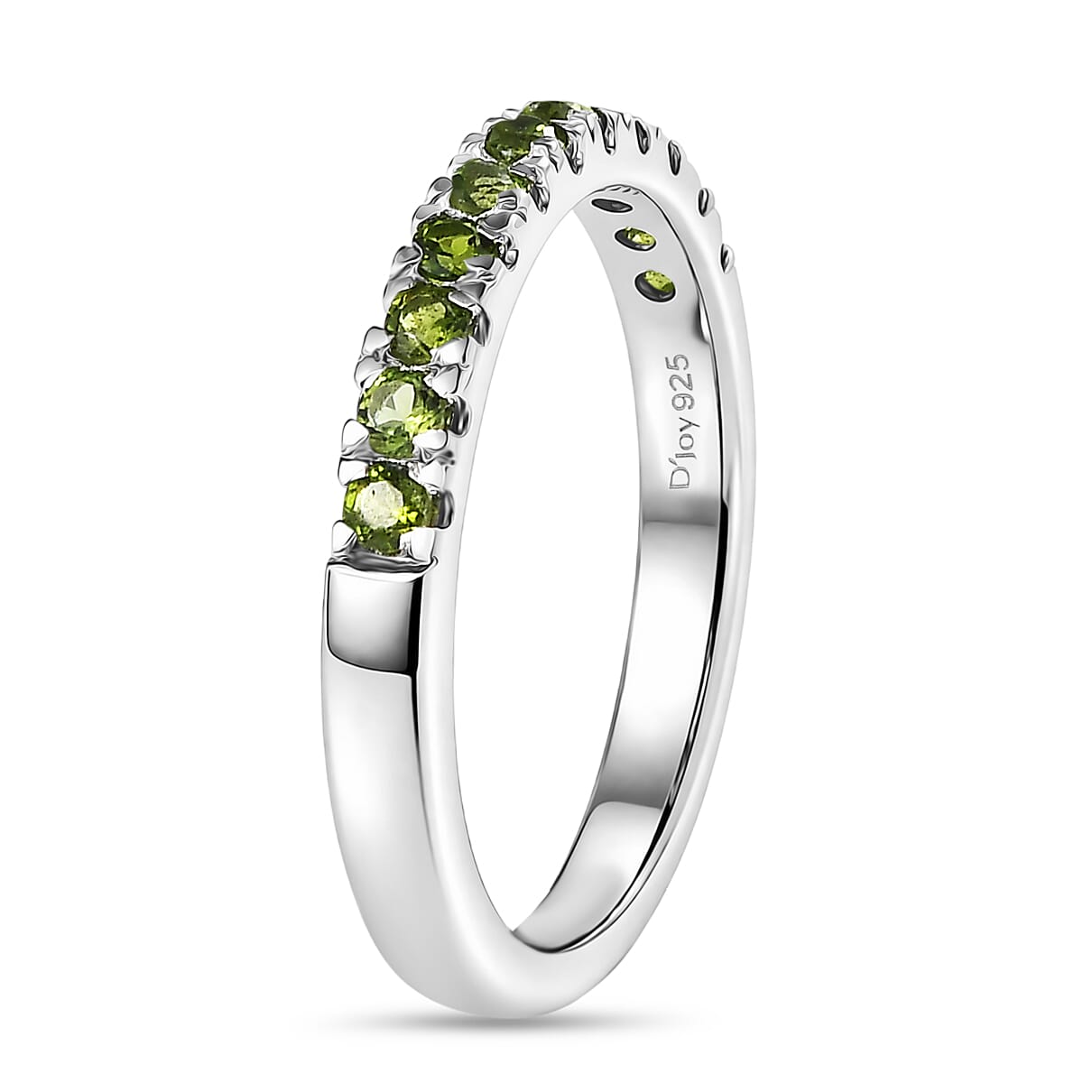 D'Joy Natural Chrome Diopside Half Eternity Band Ring in Rhodium Overlay Sterling Silver