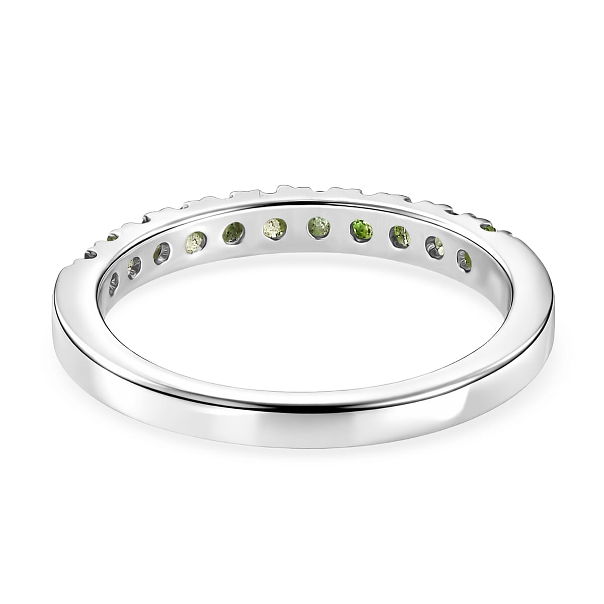 D'Joy Natural Chrome Diopside Half Eternity Band Ring in Rhodium Overlay Sterling Silver