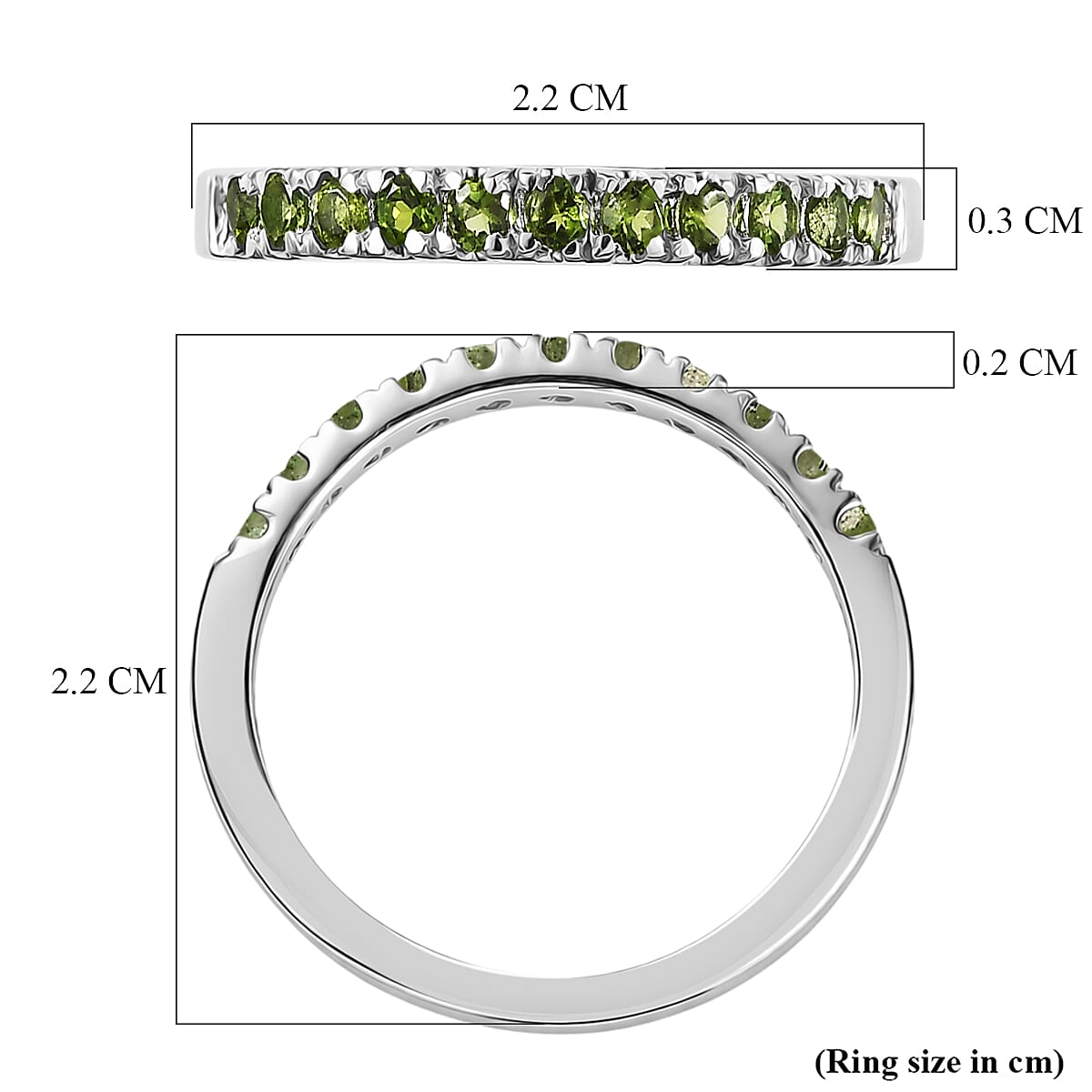 D'Joy Natural Chrome Diopside Half Eternity Band Ring in Rhodium Overlay Sterling Silver