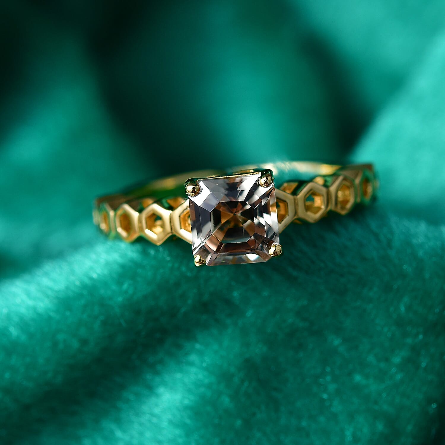 GP - AAA Royal Asscher Cut Turkizite (1.2ct) & Kanchanaburi Blue Sapphire Ring in 18K Vermeil Yellow Gold Plated Sterling Silver 1.24 Ct.