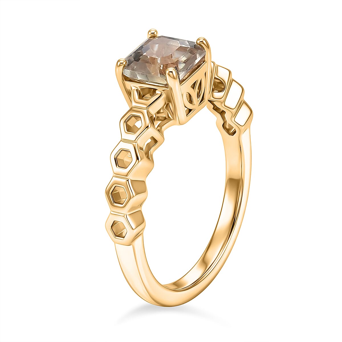 GP - AAA Royal Asscher Cut Turkizite (1.2ct) & Kanchanaburi Blue Sapphire Ring in 18K Vermeil Yellow Gold Plated Sterling Silver 1.24 Ct.