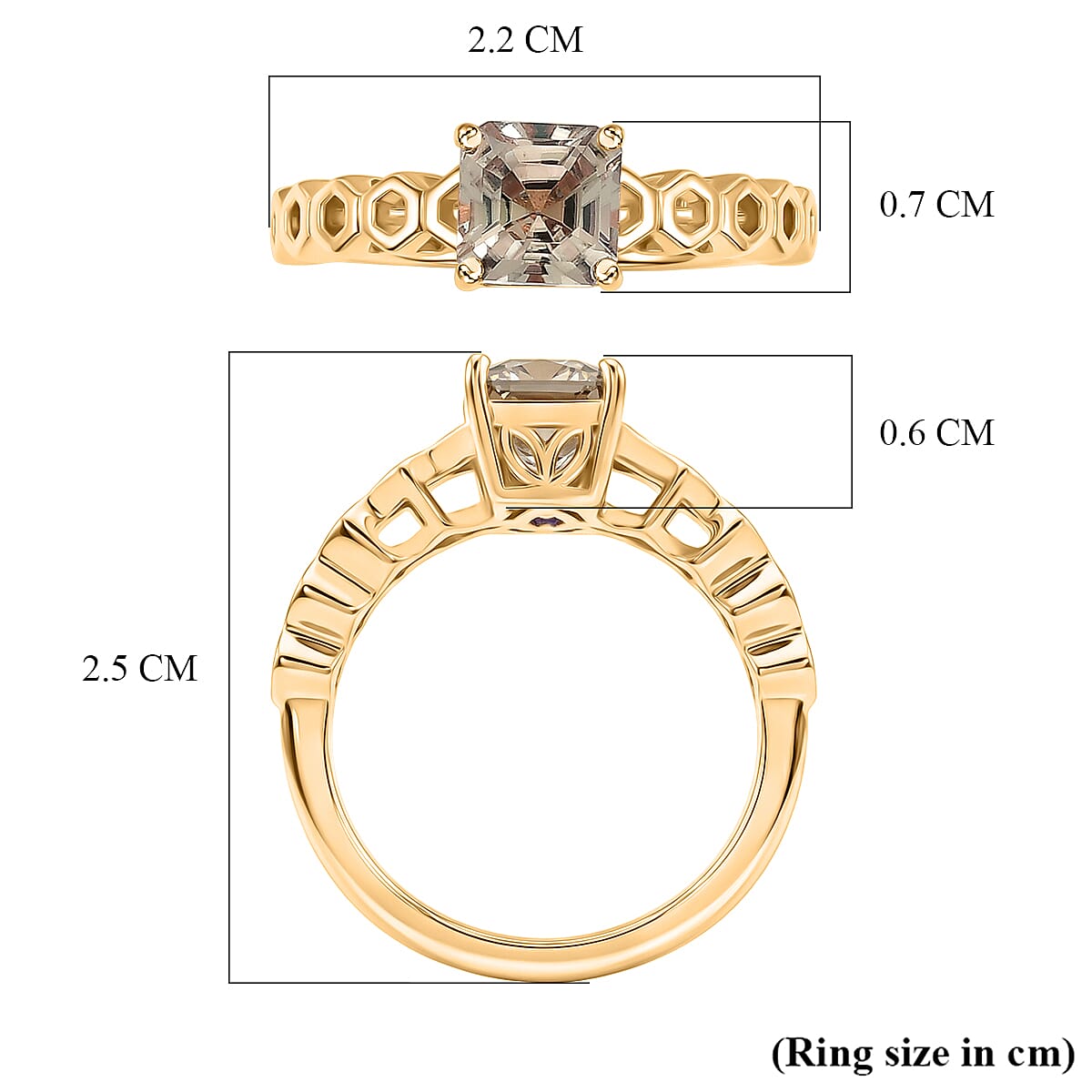 GP - AAA Royal Asscher Cut Turkizite (1.2ct) & Kanchanaburi Blue Sapphire Ring in 18K Vermeil Yellow Gold Plated Sterling Silver 1.24 Ct.