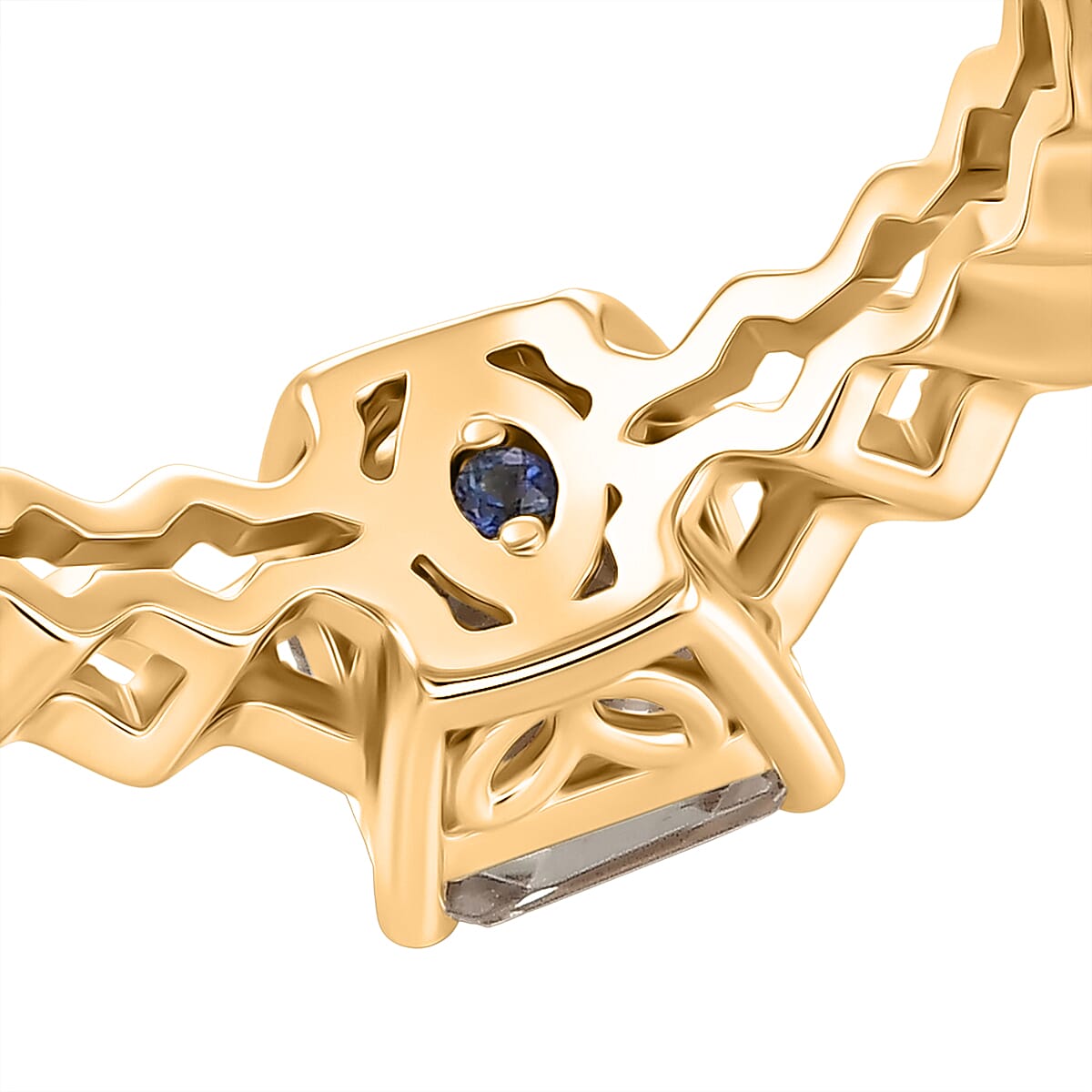 GP - AAA Royal Asscher Cut Turkizite (1.2ct) & Kanchanaburi Blue Sapphire Ring in 18K Vermeil Yellow Gold Plated Sterling Silver 1.24 Ct.