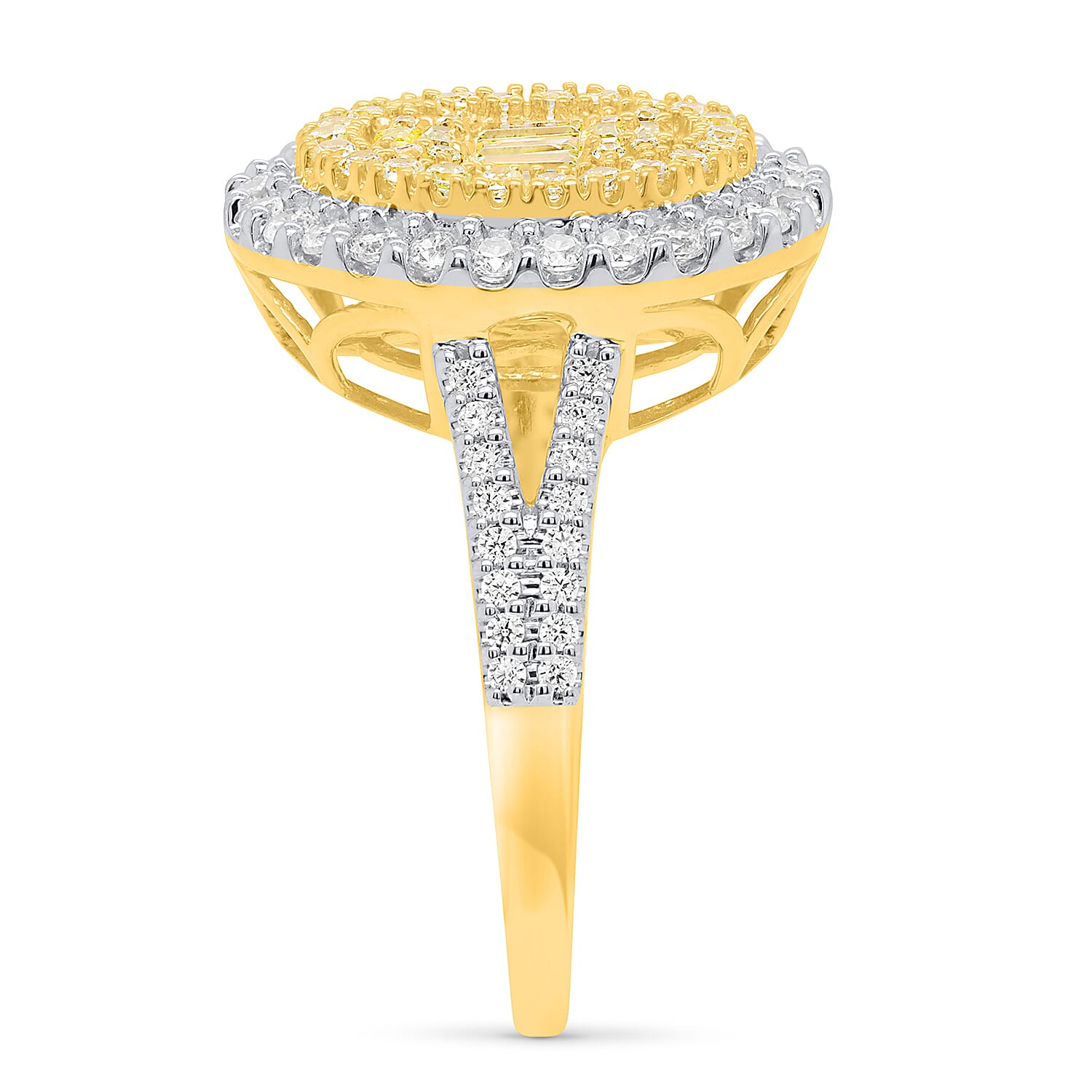 NY Closeout Deal - 14K Yellow Gold  Natural Argyle Yellow Diamond and Natural White Diamond Oval Ring 1.00 Ct, Gold Wt. 3.50 Gms