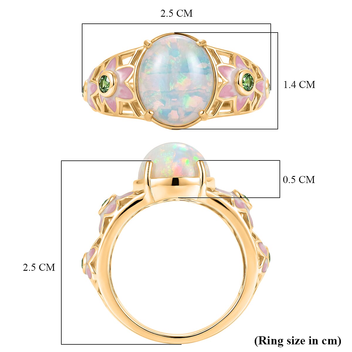 GP - AAA Ethiopian Opal, Natural Chrome Diopside & Kanchanaburi Blue Sapphire Ring in 18K Vermeil Yellow Gold Plated Sterling Silver 3.46 Ct.