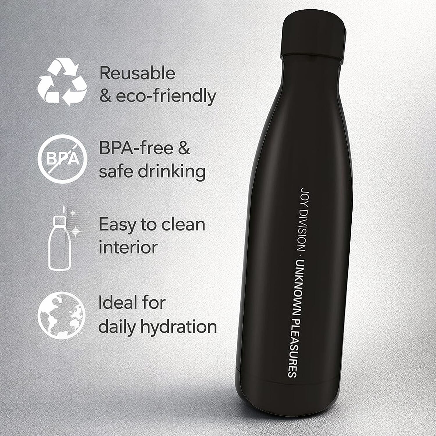 Joy Division Metal Drinks Stainless Steel Bottle - Black