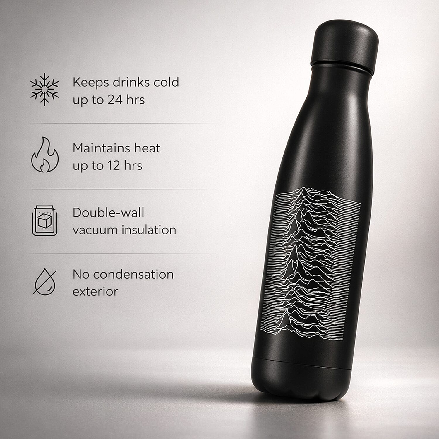 Joy Division Metal Drinks Stainless Steel Bottle - Black