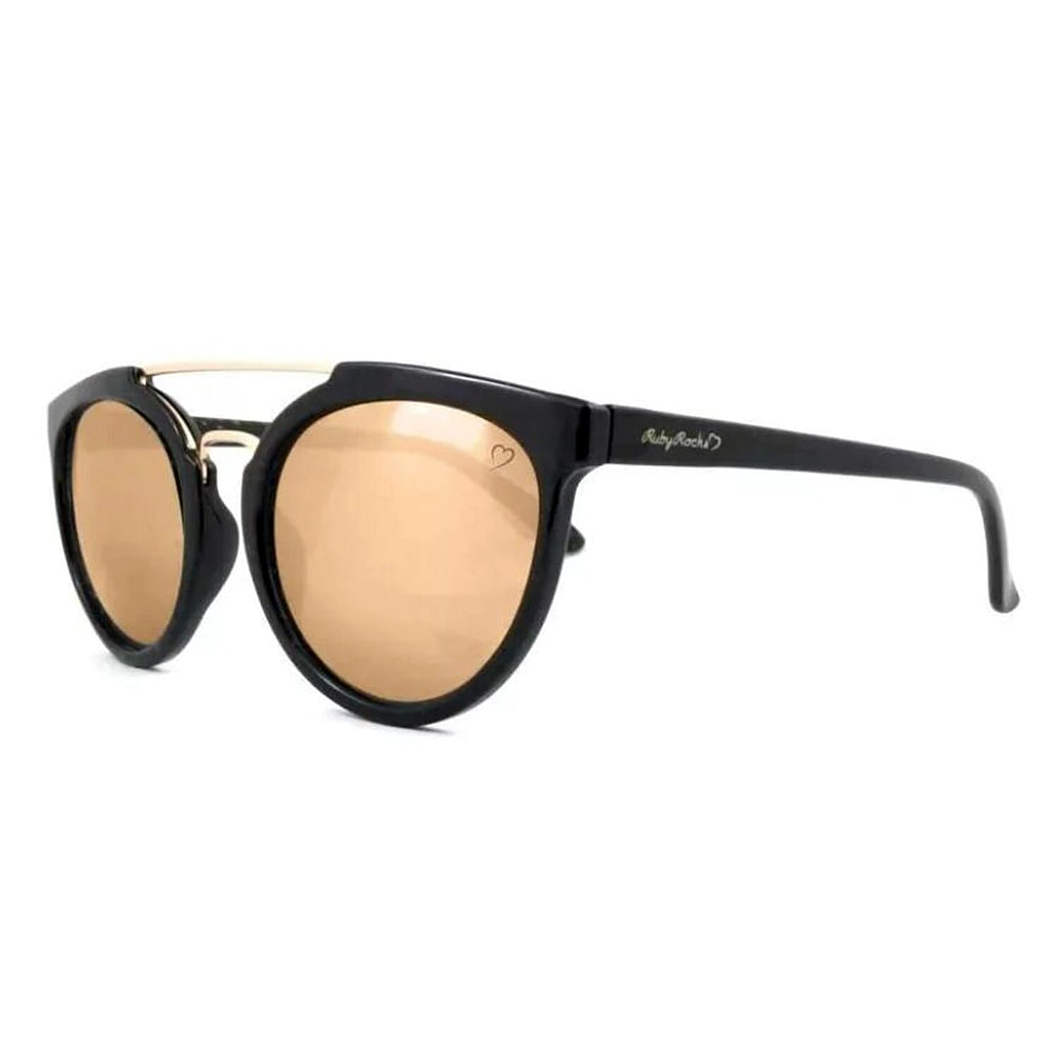 Ruby Rocks Unisex Round Aviator Sunglasses with Trendy Top Bar Black & Gold Mirror Lens