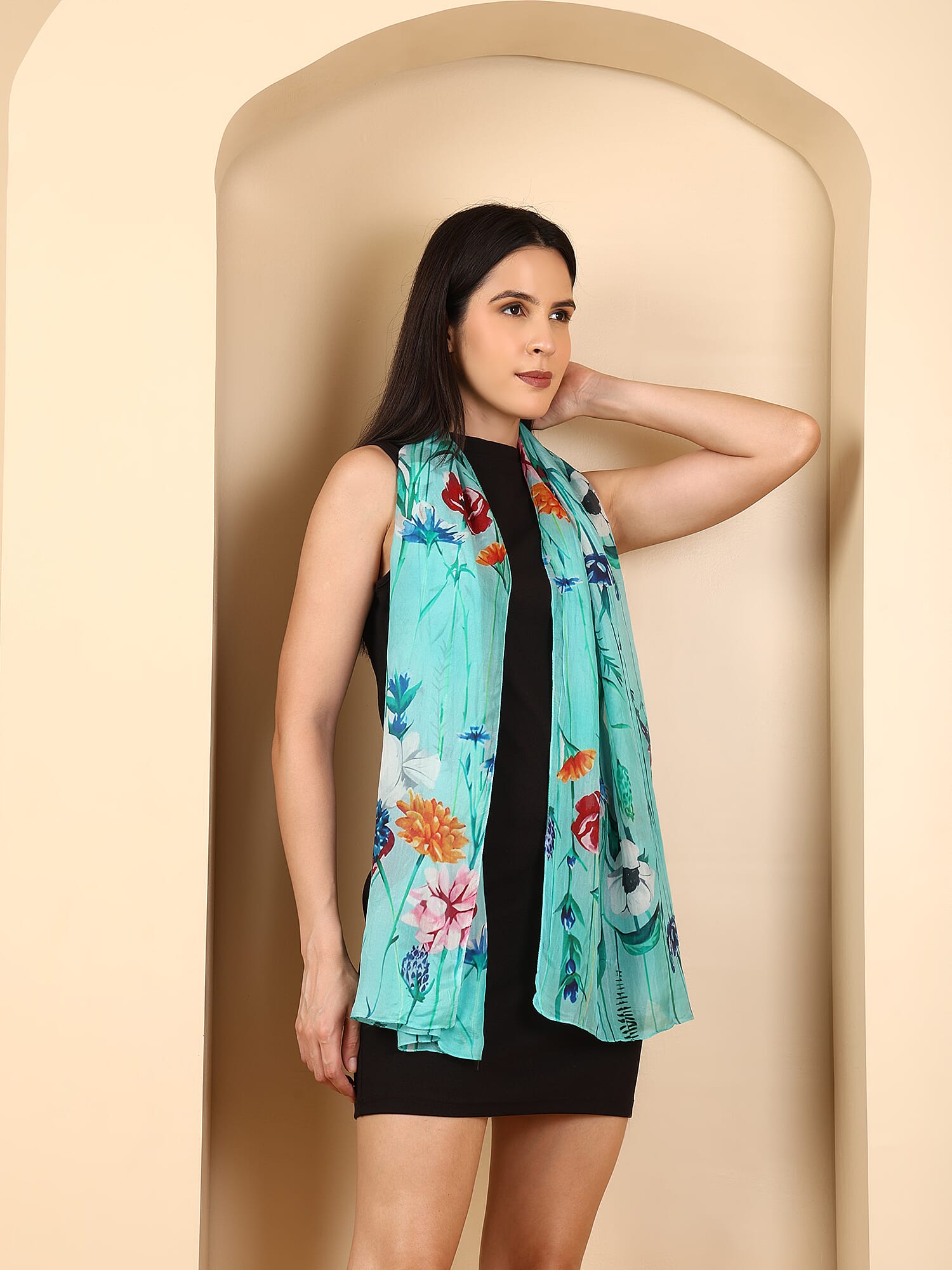 La Marey Signature Silk Scarf (Size 50 x 175 m) - Aqua